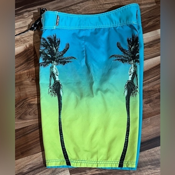 Maui & Sons HULA GIRL Palm Tree Blue Board Shorts - Limited Edition - RARE! - Picture 6 of 12